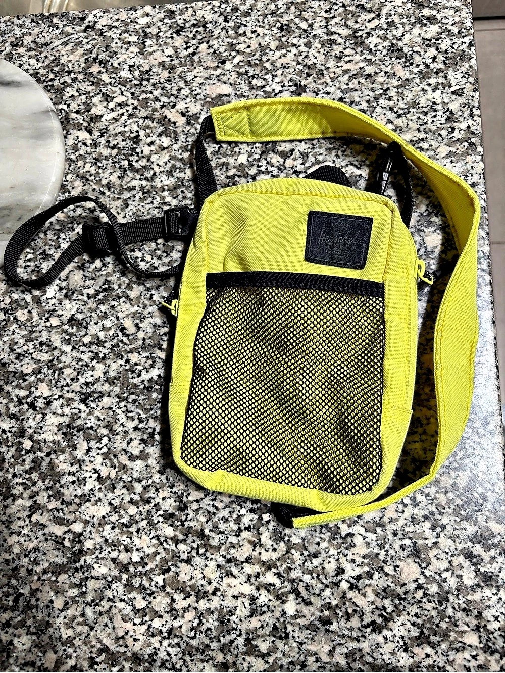 Yellow & Black Herschel Crossbody Bag with Front Mesh Pocket